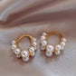 Retro Elegant Double Row Imitation Pearl Oval Hoop Earrings