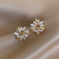 Opal Leaf Round Stud Earrings
