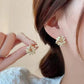 Opal Leaf Round Stud Earrings