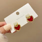Red & White Enameled Heart Studs