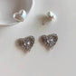 Silver Pearl Heart Stud Earrings