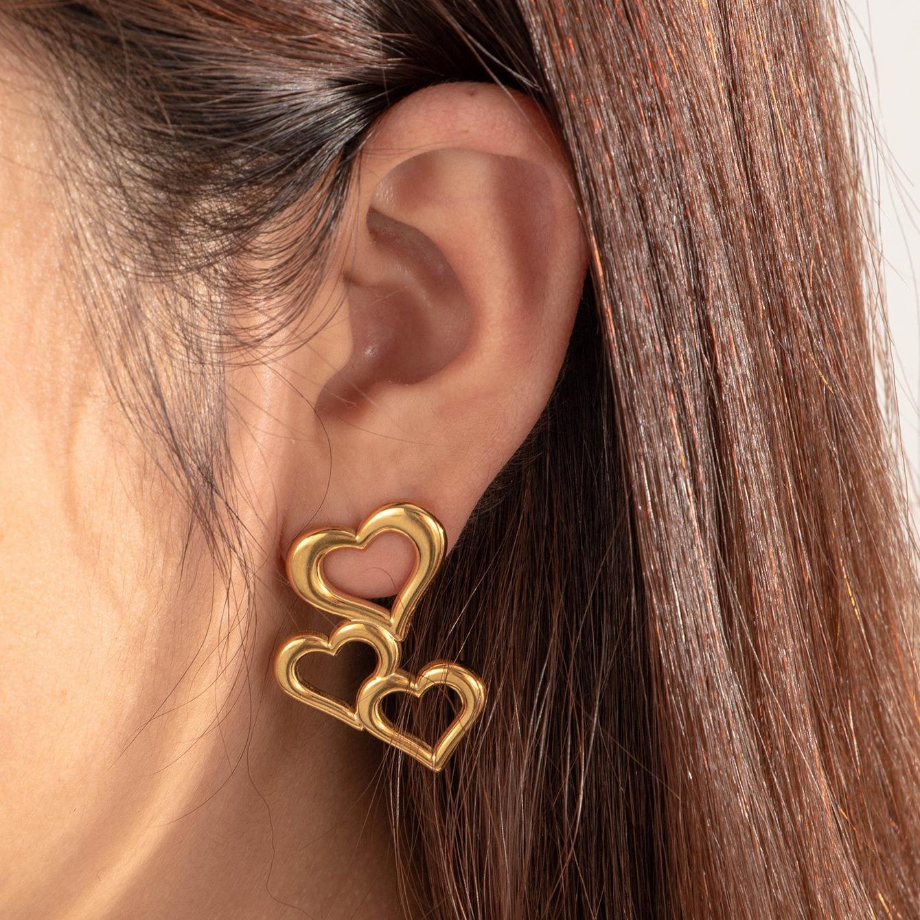 Stainless Steel Heart-Shaped Stud Earrings