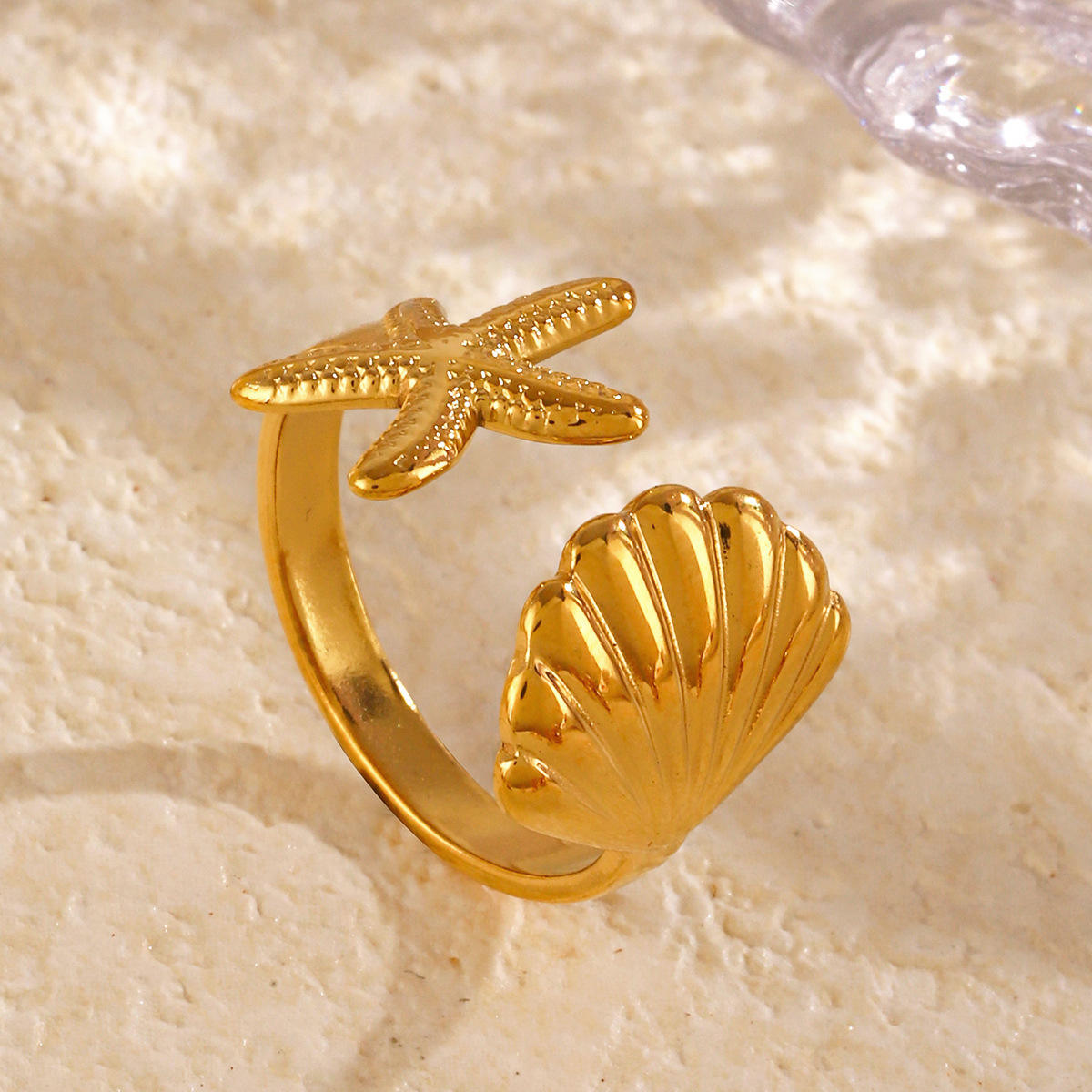 Anti-Tarnish Shell And Star Fish Ring