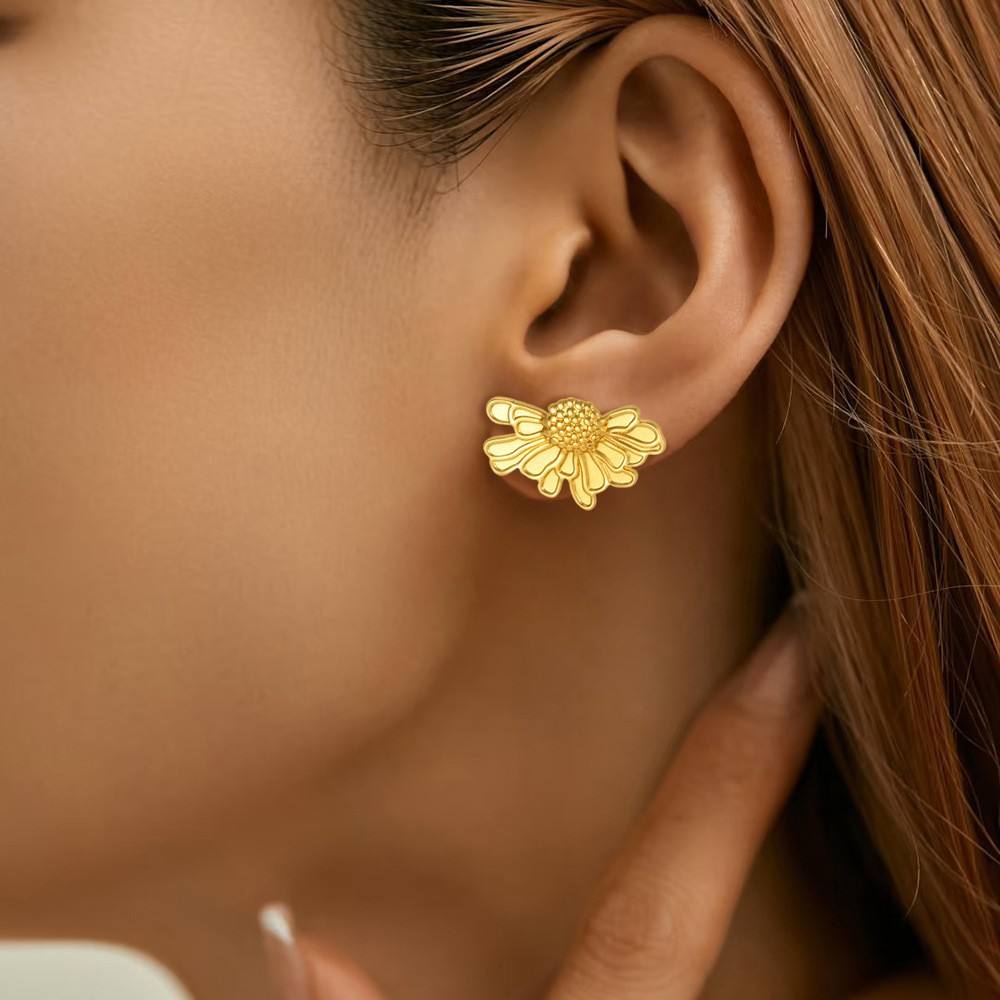 Tarnish Free Stainless Steel Geometric Flower Shaped Stud Earrings