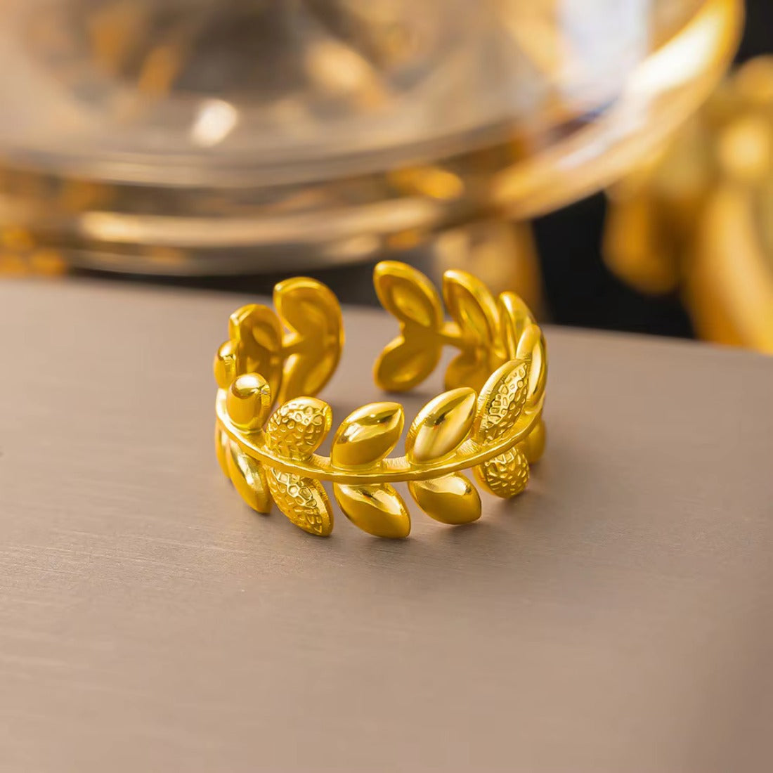Gold Plated Anti Tarnish Stainless Steel Elegant Leaf Ring