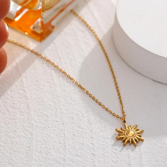 Anti Tarnish Then Sun Pendant Necklace