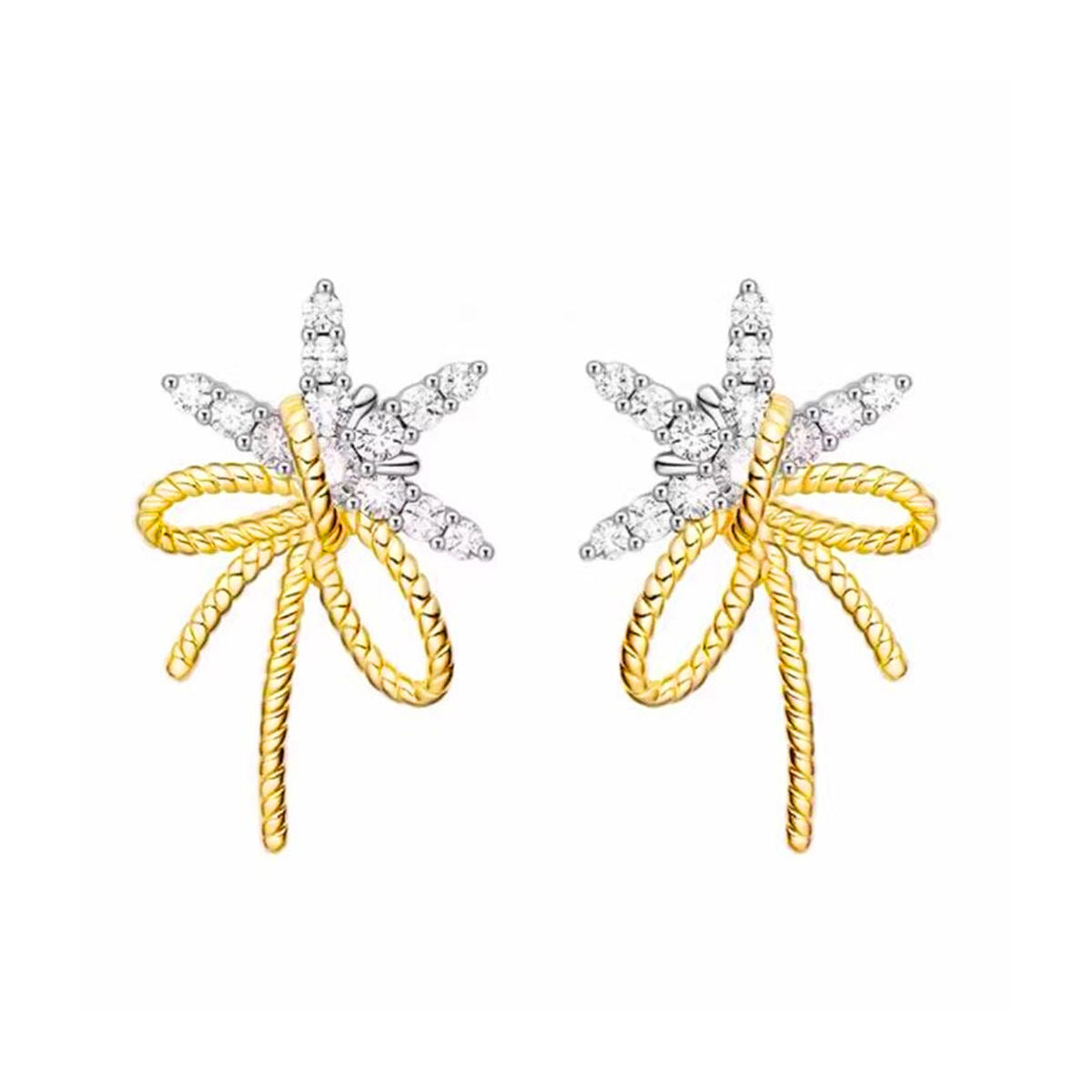 Trendy Gold Plated Bow Knot Shaped Cubic Zirconia Diamond