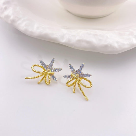 Trendy Gold Plated Bow Knot Shaped Cubic Zirconia Diamond