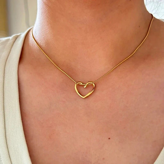Anti Tarnish Trendy Heart Hollow Necklace