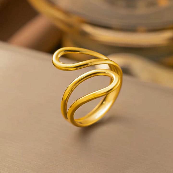 Anti-Tarnish Double Sector Lines Hollow Open Ring