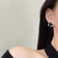 Vintage Rhinestone Gold Tone Black Enamel Triangle Stud Earrings