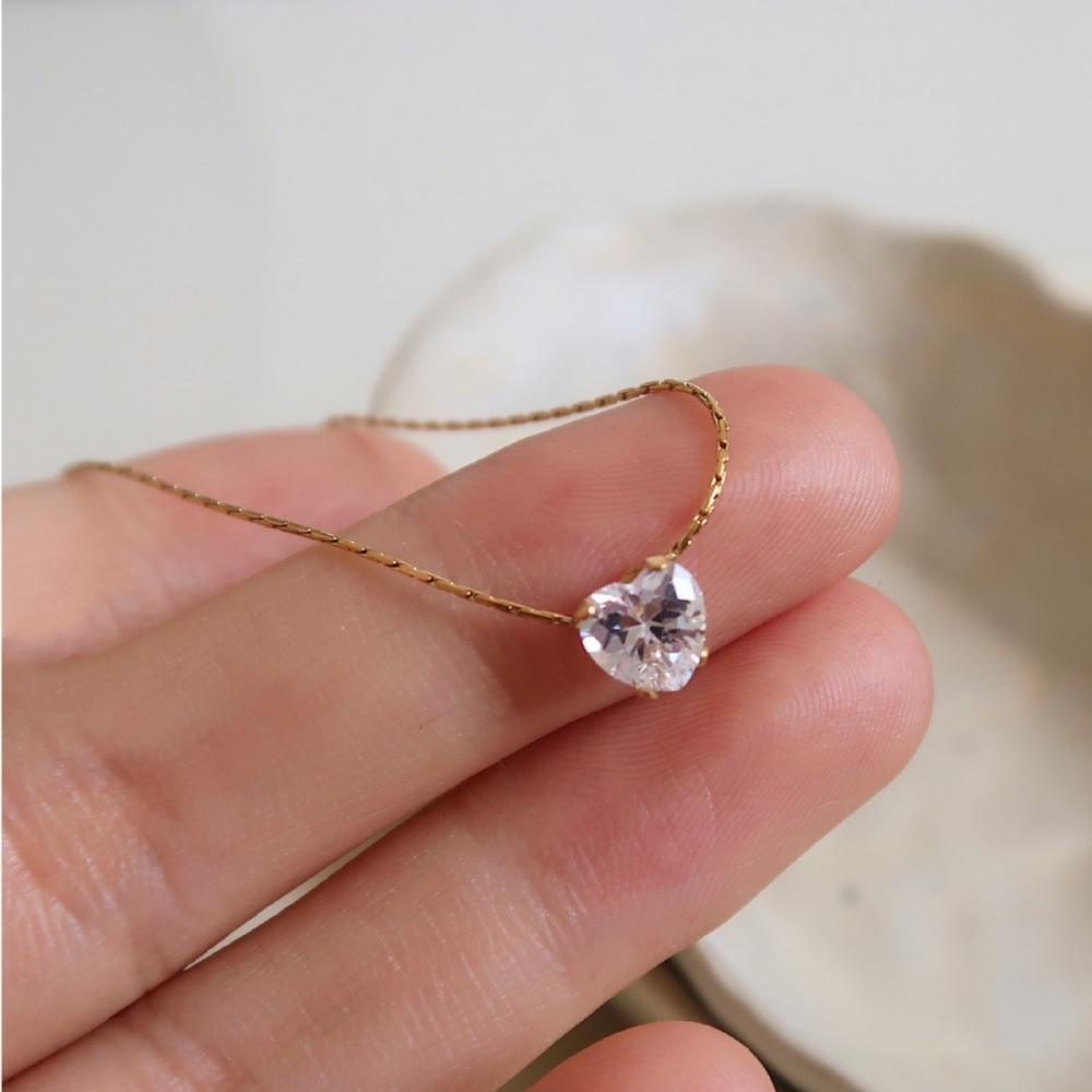 Anti Tarnish Super Shiny Zircon Heart Clavicle Chain Necklace