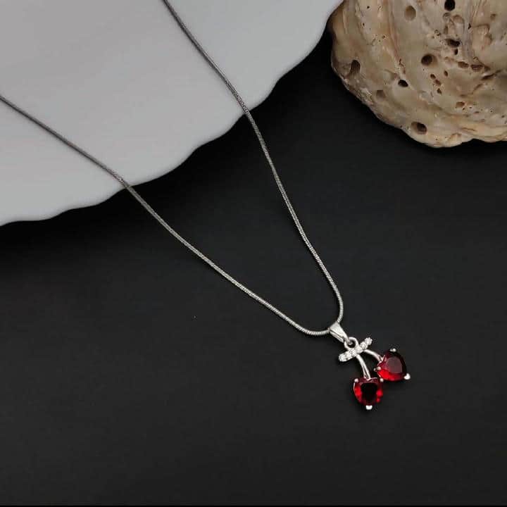 Anti Tarnish Silver Cherry Pendant Chain Necklace