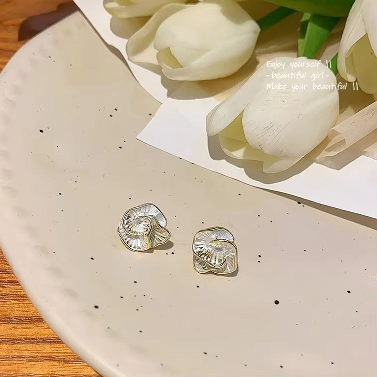 White Black Camellia Stud Earrings