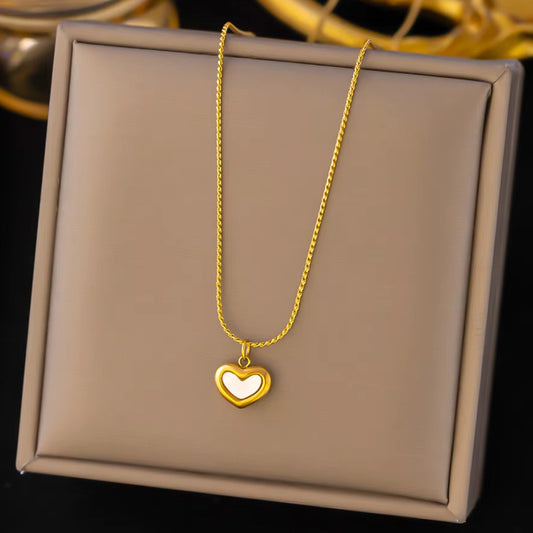 Anti Tarnish White Enamel Minimal Heart Pendant Necklace