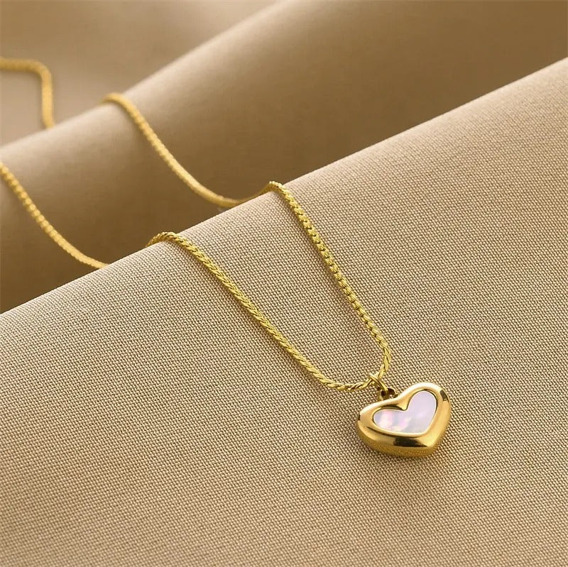 Anti Tarnish White Enamel Minimal Heart Pendant Necklace