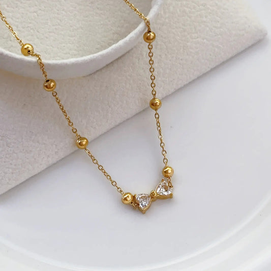 Anti Tarnish Zirconia Bow Tie Beads Chain Necklace
