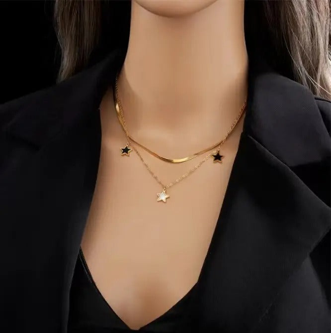 Snake Chain Star Chams Dual Chain Necklace