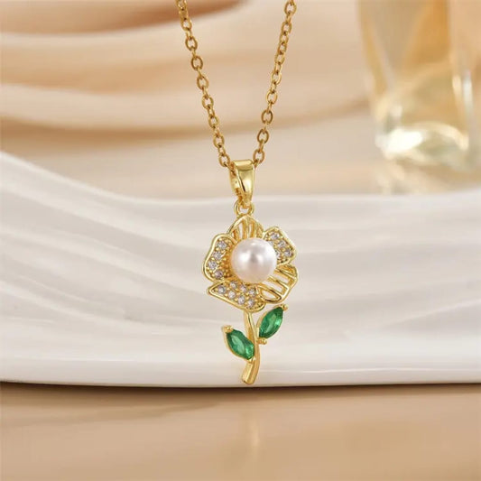 Anti Tarnish Zircon Sunflower Pendant Necklace