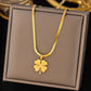 Anti Tarnish Lucky Leaf Pendant Flat Snake Chain Necklace