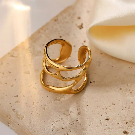 Anti-TarnishLeaf Hollow Abstract Wide Ring