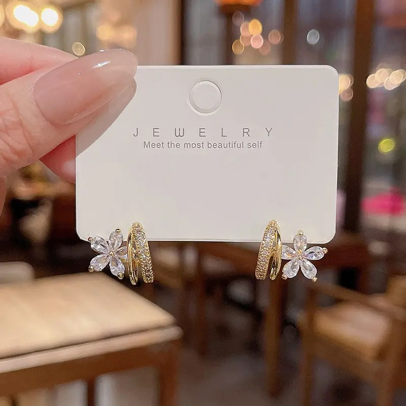 Micro Zircon Inlaid Crystal Flower Stud Earrings