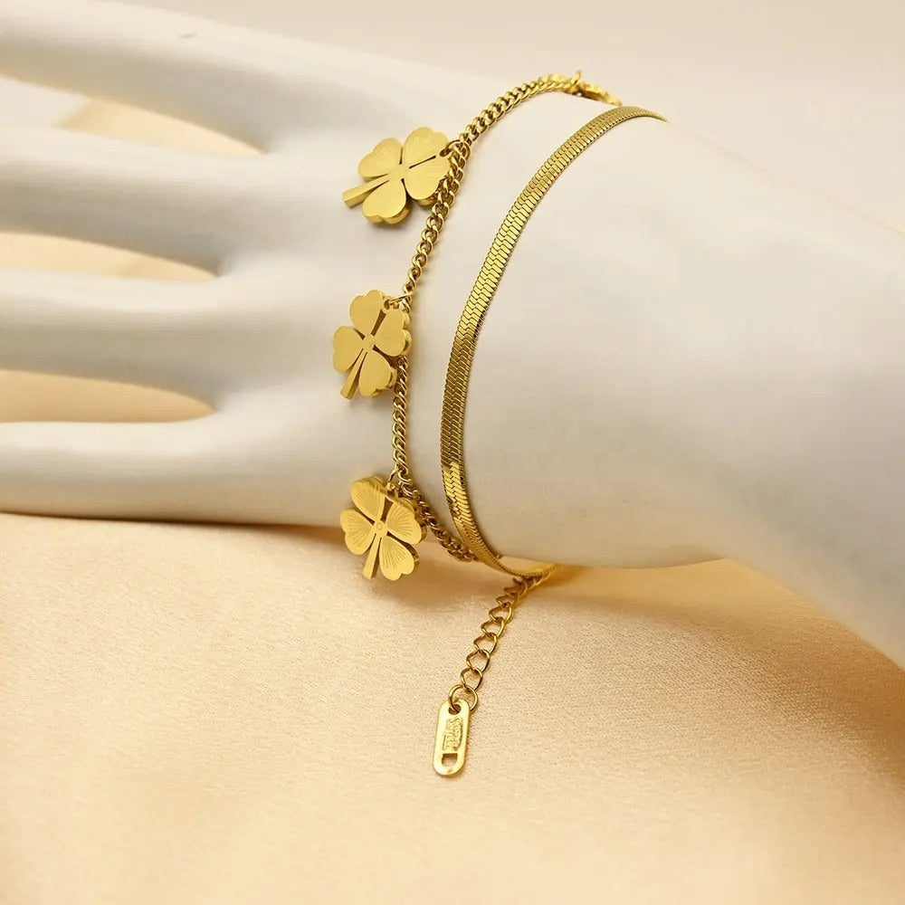 Four Leaf Clover Multi Layered Bracelet