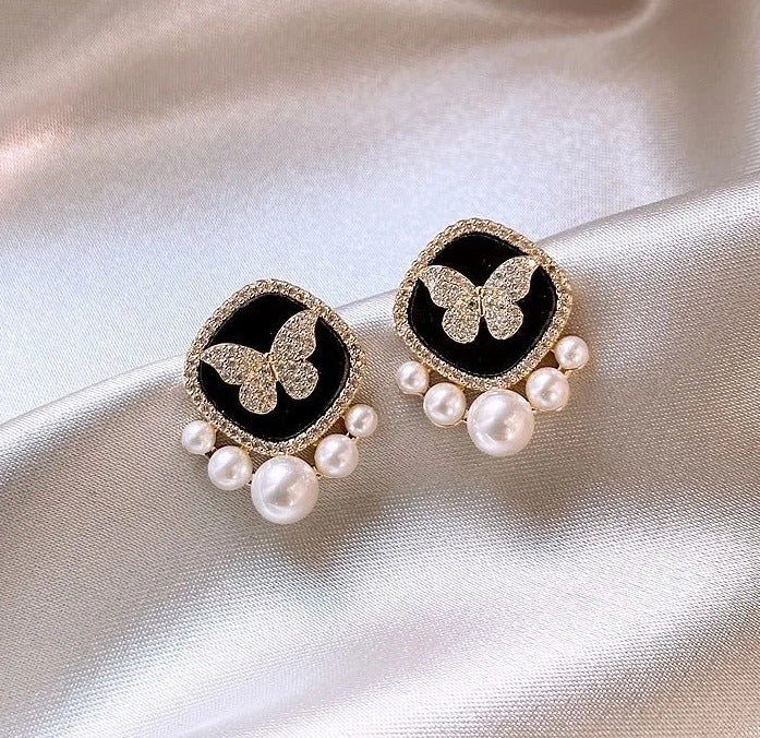 Pearly Butterfly Stud Earrings